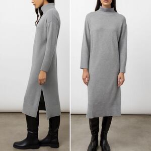 Rails Mila Heather Grey Merino Wool Blend Mockneck Sweater Dress Midi Size Large